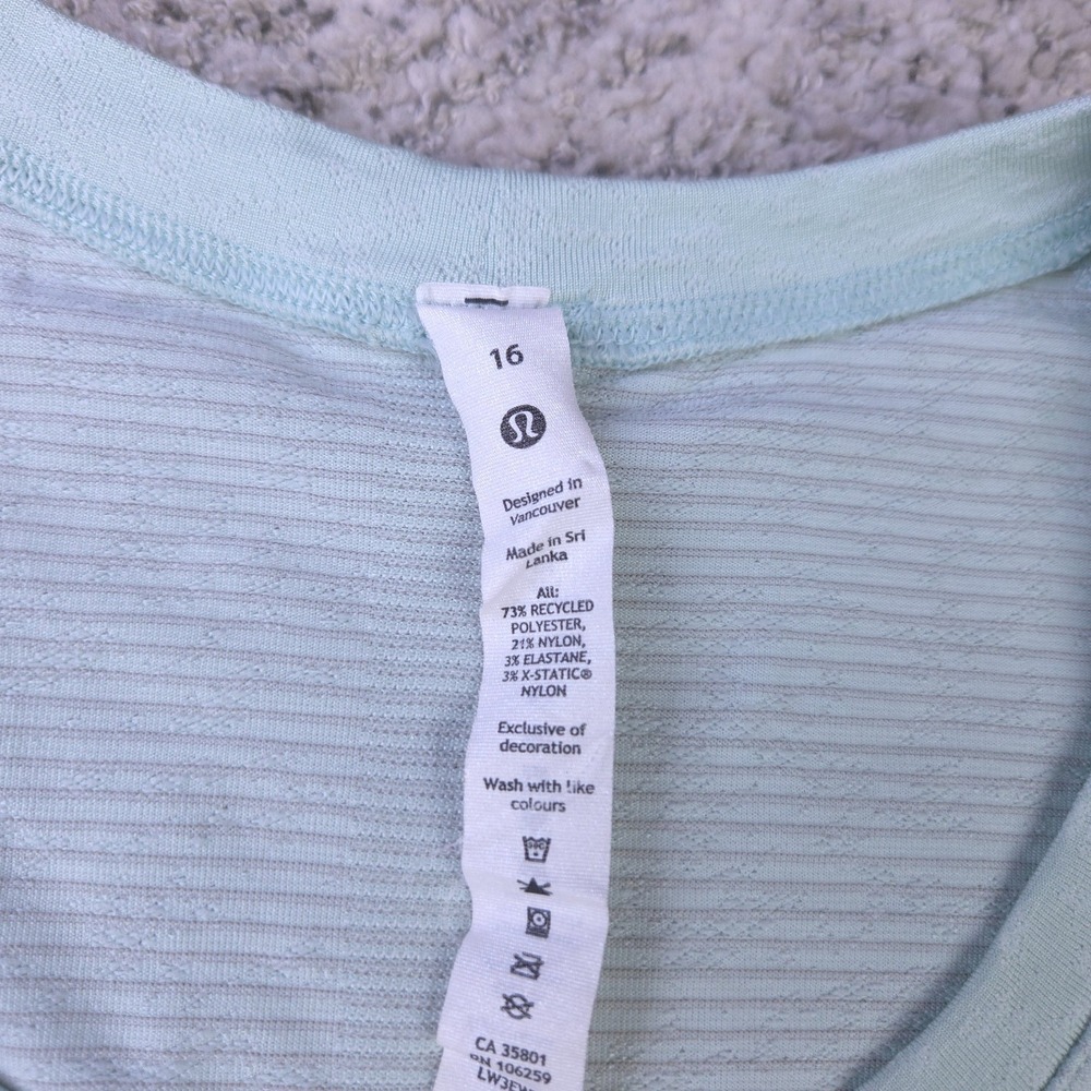 Lululemon Yoga Top Womens 16 Shirt Tee Crew Neck Long Sleeve Thumb Loops Mint - Picture 7 of 11